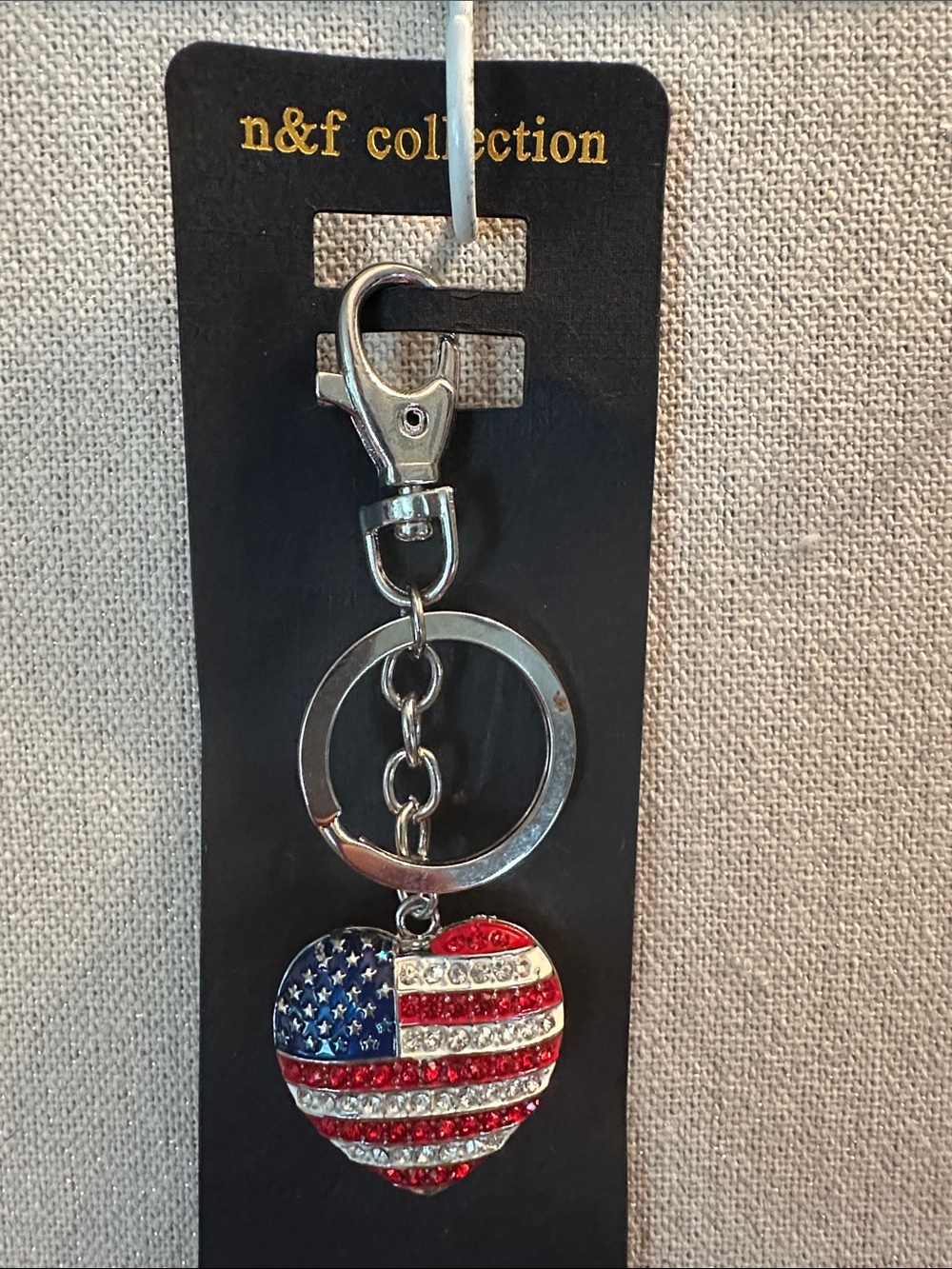 n&f collection Rhinestone American Flag Heart Keychain - Red, White & Blue